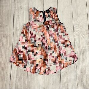 W5 Women’s Sleeveless Blouse White Blue Orange Pink Geometric Pattern Size Large